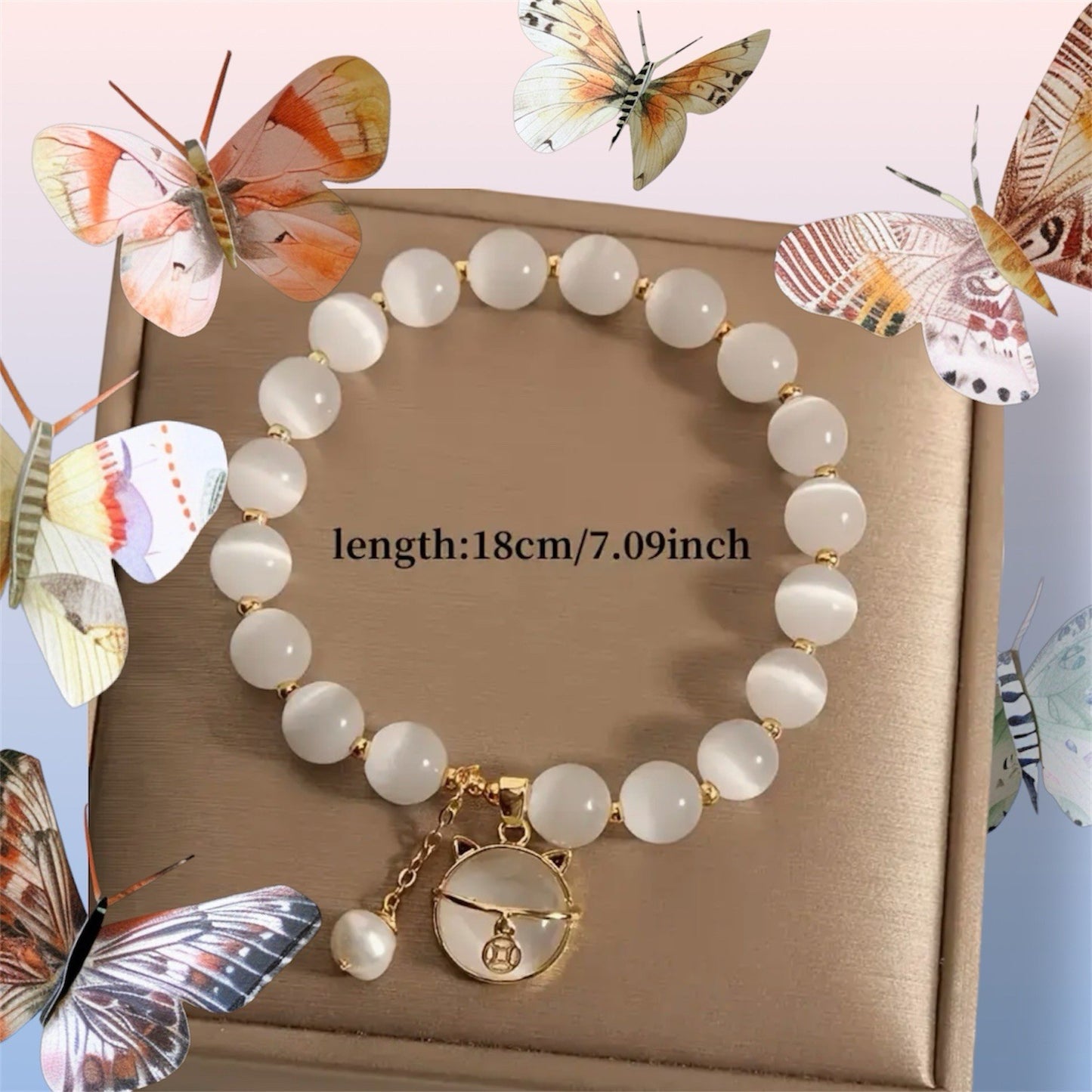 Lucky Moonstone Beads Cat Bracelet Attracting Wealth Women Jewelry Gift New