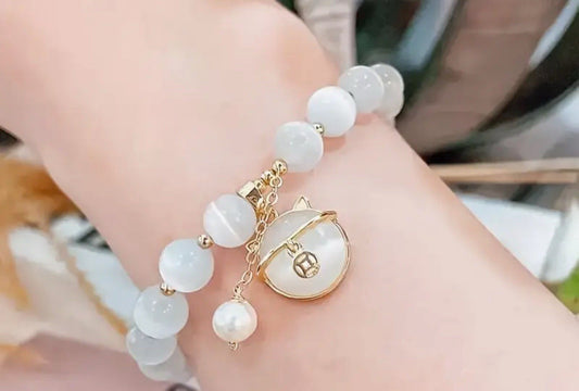 Lucky Moonstone Beads Cat Bracelet Attracting Wealth Women Jewelry Gift New
