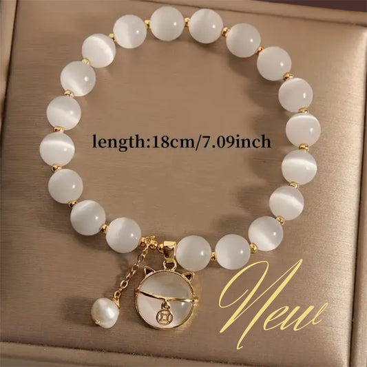 Lucky Moonstone Beads Cat Bracelet Attracting Wealth Women Jewelry Gift New